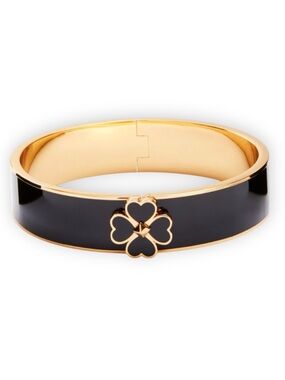 Kate Spade Everyday Spade Enamel Bangle Black Gold Clover Bracelet NWT